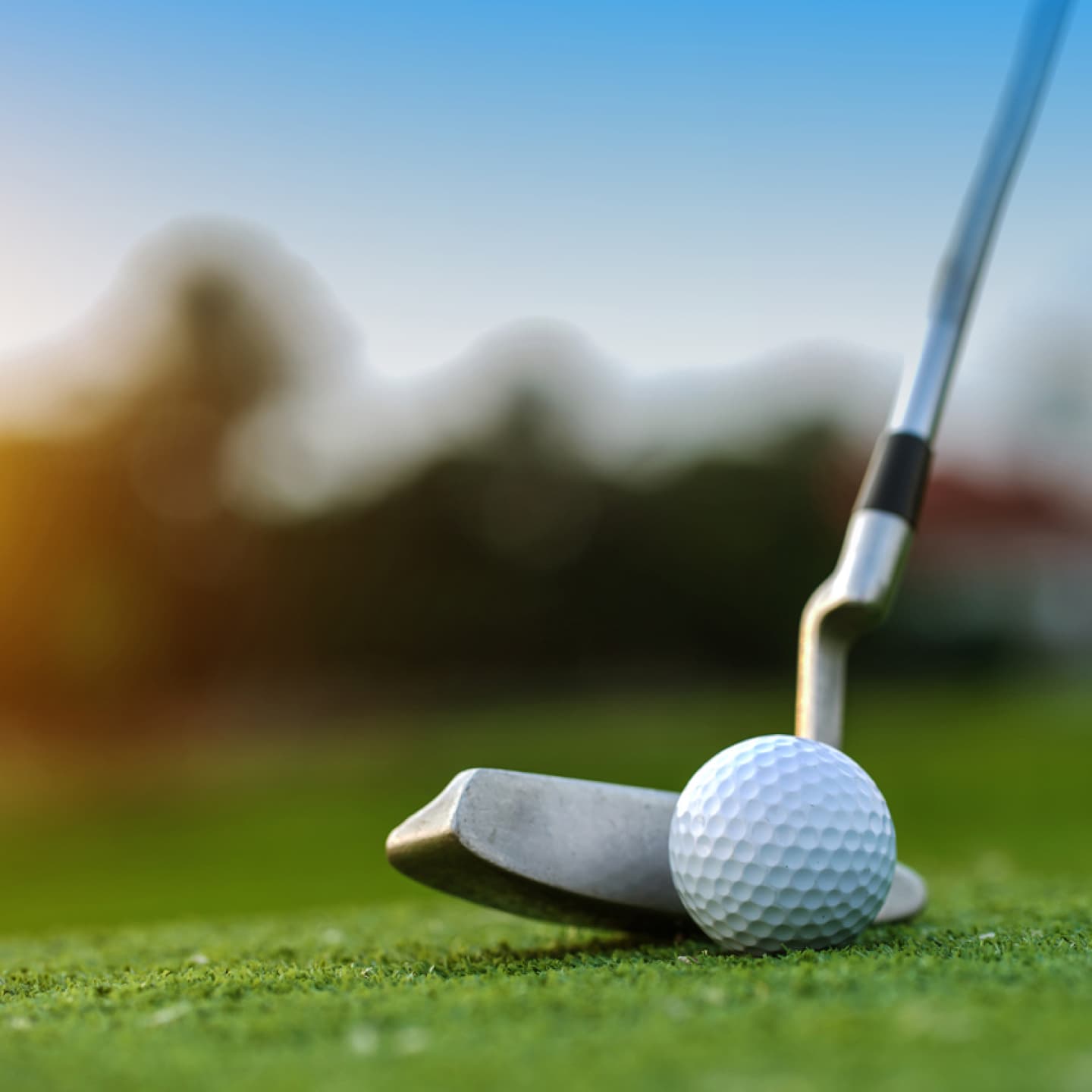 Putter next to golf ball.